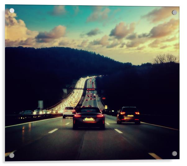 Highway traffic at dusk Acrylic by Luisa Vallon Fumi