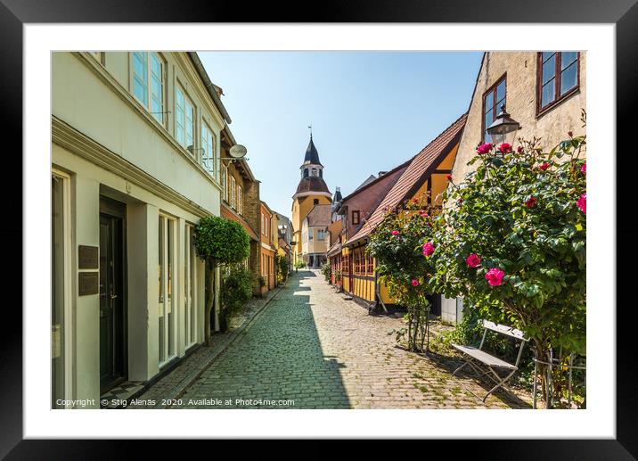A picturesque alleyway with cobblestones and red r Framed Mounted Print by Stig Alenäs