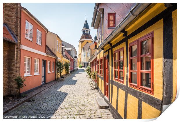 An alleyway with cobblestones and half timbered ho Print by Stig Alenäs