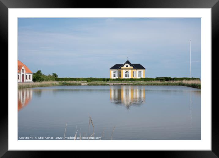 The yellow garden house at Taasinge Castle, reflec Framed Mounted Print by Stig Alenäs
