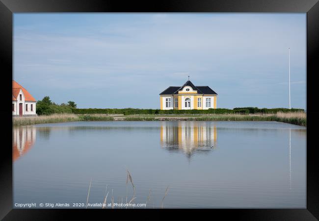 The yellow garden house at Taasinge Castle, reflec Framed Print by Stig Alenäs