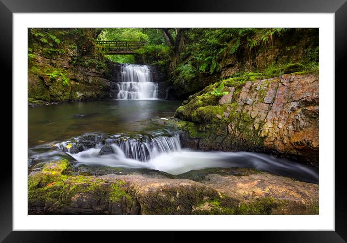 The waterfall behind Dinas Rock Framed Mounted Print by Leighton Collins