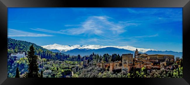 Alhambra Palace and Mountains Framed Print by peter tachauer