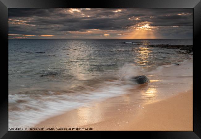 Northumberland coast at sunrise Framed Print by Marcia Reay