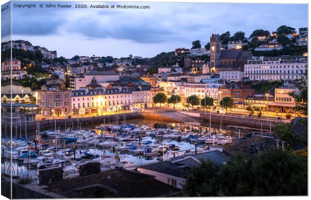  Torquay Harbour At Twilight Canvas Print by John Fowler