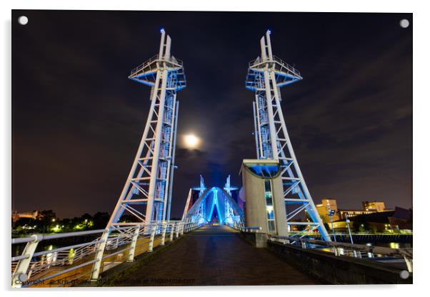Media City Nightscape of Millenium Bridge Acrylic by Kris Gleave