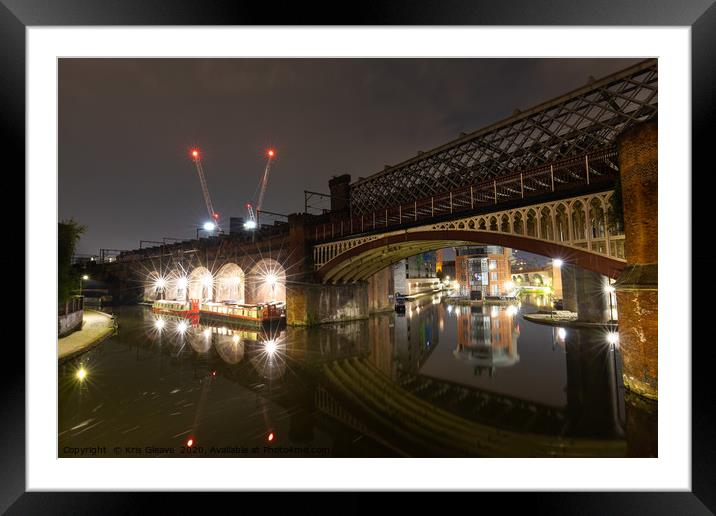 Nightscpape of a bridge in Castlefield, Manchester Framed Mounted Print by Kris Gleave