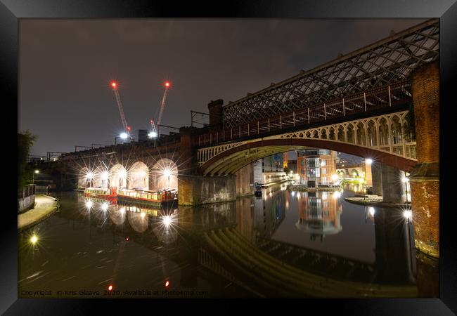 Nightscpape of a bridge in Castlefield, Manchester Framed Print by Kris Gleave