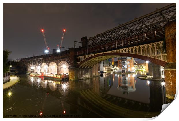 Nightscpape of a bridge in Castlefield, Manchester Print by Kris Gleave
