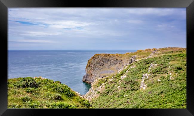 Thurba Head captured from the Welsh Coastal Path Framed Print by Chris Yaxley
