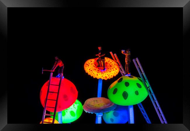 Neon Mushroom Miners 3 Framed Print by Steve Purnell