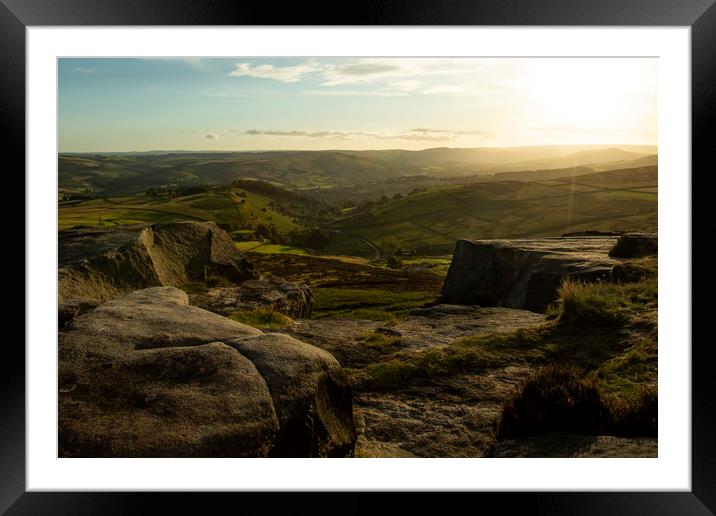 Sunset view of the Peak District National Park Framed Mounted Print by Leila Coker