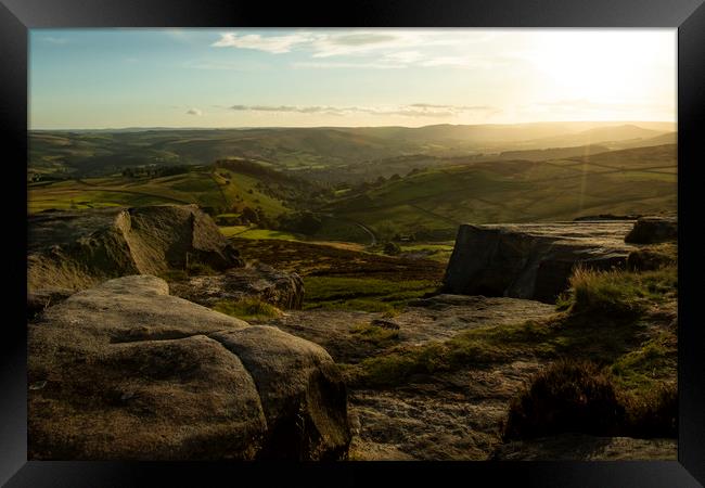 Sunset view of the Peak District National Park Framed Print by Leila Coker