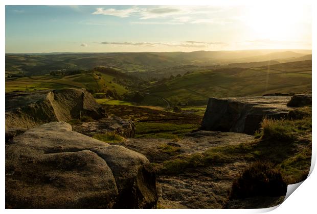 Sunset view of the Peak District National Park Print by Leila Coker