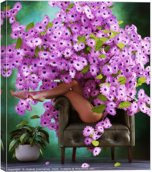 Let it bloom,woman full of flowers,3d rendering	 Canvas Print by chainat prachatree