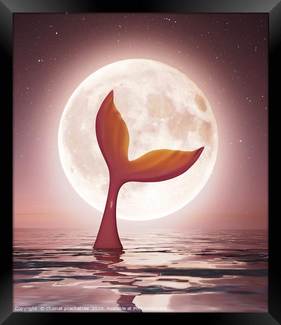 Mermaid enjoy the moonlight Framed Print by chainat prachatree