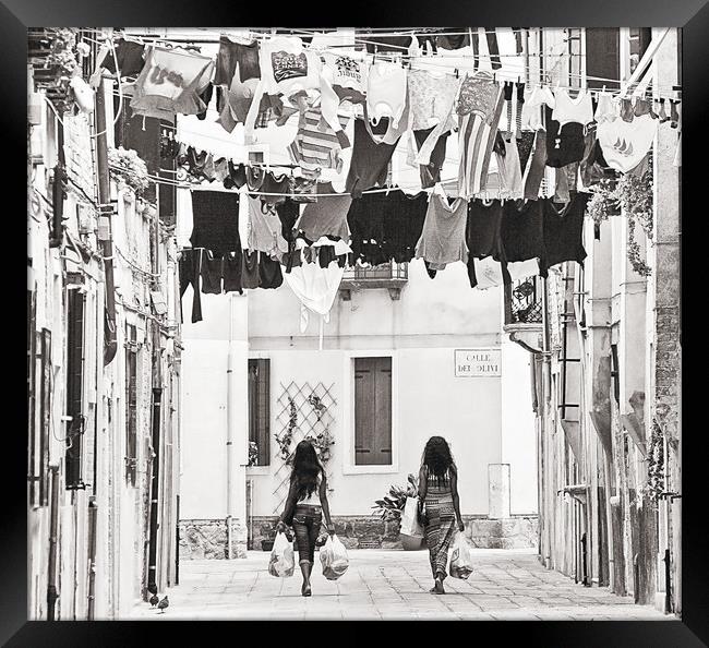 Lively Venice with laundry hanging Framed Print by Luisa Vallon Fumi
