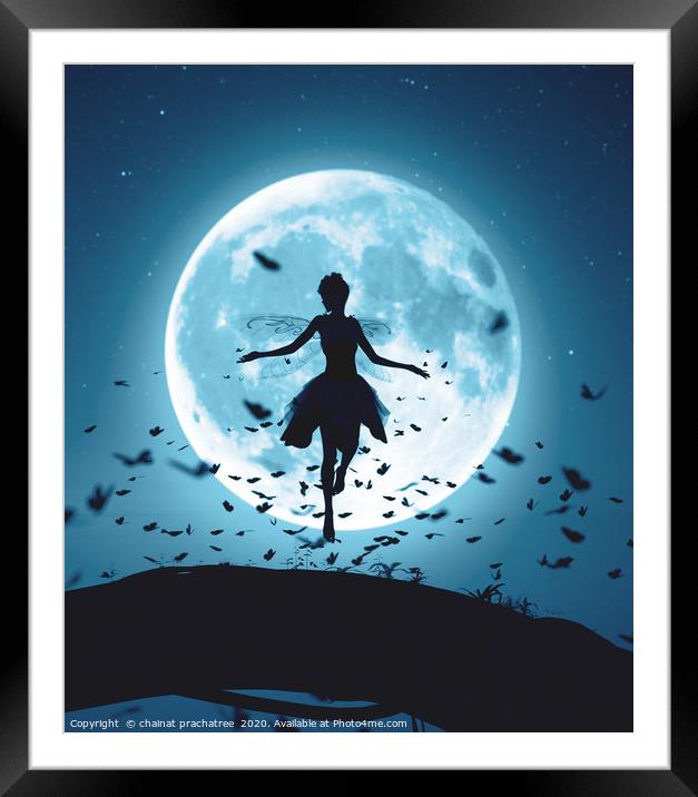 3d rendering of a fairy flying in a magical night  Framed Mounted Print by chainat prachatree