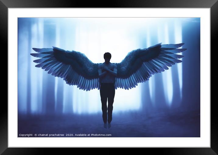 An angel in mystic forest,3d illustration Framed Mounted Print by chainat prachatree