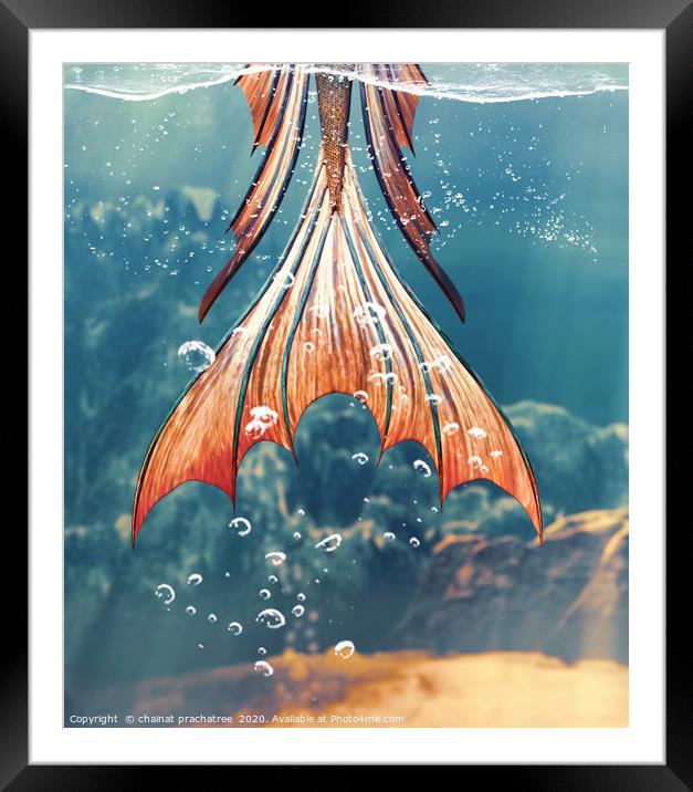 3d Fantasy mermaid in mythical sea,Fantasy fairy t Framed Mounted Print by chainat prachatree