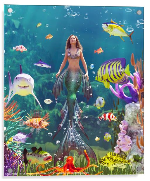 3d Fantasy mermaid in mythical sea,Fantasy fairy t Acrylic by chainat prachatree