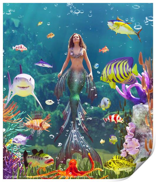 3d Fantasy mermaid in mythical sea,Fantasy fairy t Print by chainat prachatree