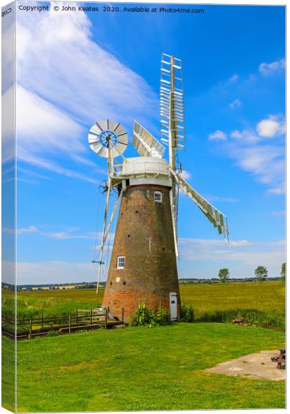 Hardley Drainage windmill, Norfolk Broads, England Canvas Print by John Keates