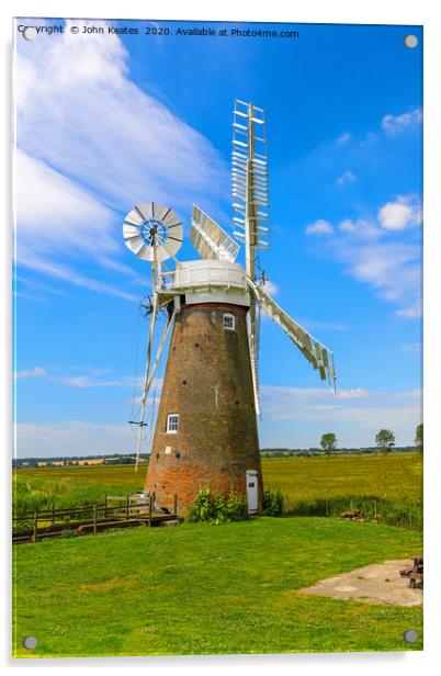 Hardley Drainage windmill, Norfolk Broads, England Acrylic by John Keates
