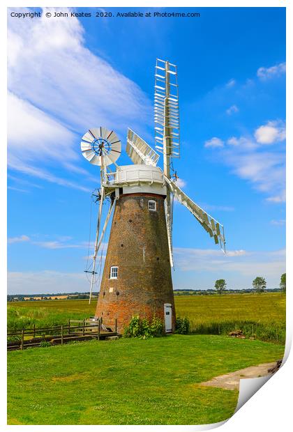 Hardley Drainage windmill, Norfolk Broads, England Print by John Keates