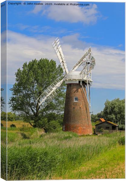 Hardley Drainage windmill, Norfolk Broads, Norfolk Canvas Print by John Keates