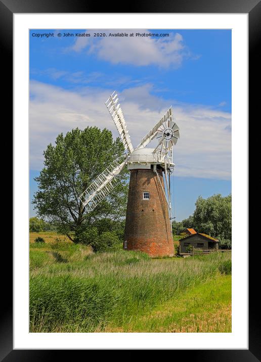 Hardley Drainage windmill, Norfolk Broads, Norfolk Framed Mounted Print by John Keates