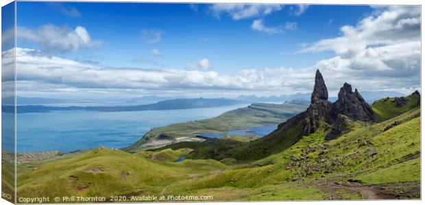 Panoramic view of the Old Man of Storr Canvas Print by Phill Thornton