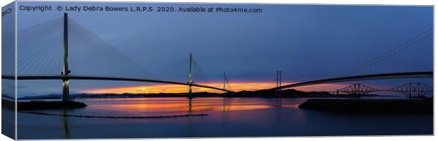Sunset Bridges at Queensferry Panoramic  Canvas Print by Lady Debra Bowers L.R.P.S