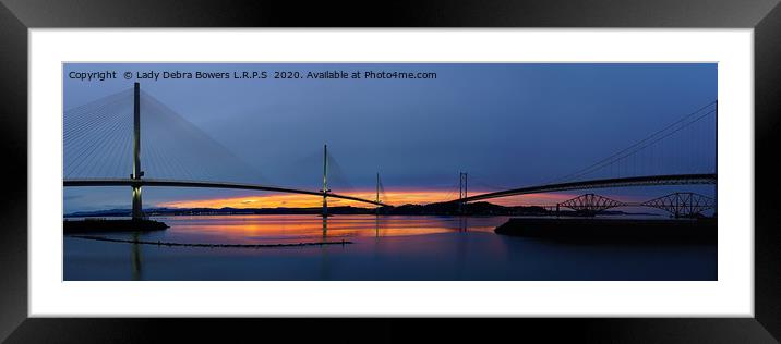 Sunset Bridges at Queensferry Panoramic  Framed Mounted Print by Lady Debra Bowers L.R.P.S