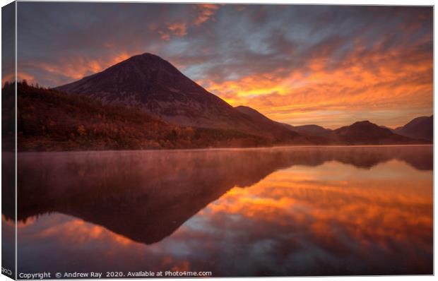 Sunrise reflections (Crummock Water). Canvas Print by Andrew Ray