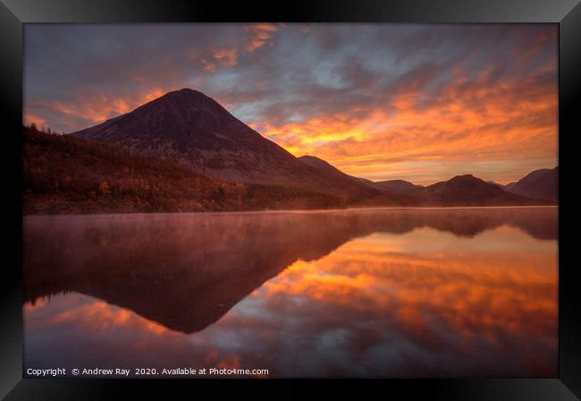 Sunrise reflections (Crummock Water). Framed Print by Andrew Ray