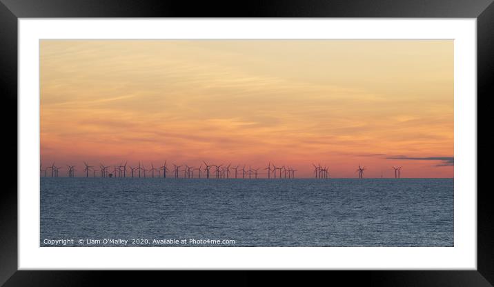 The Sun Sets over Burbo Bank Windfarm Framed Mounted Print by Liam Neon