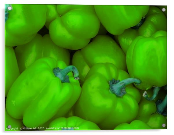 Crate of green bell peppers at Farmers Market Acrylic by William Jell