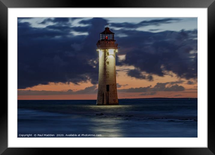 New Brighton Lighthouse At Sunset Framed Mounted Print by Paul Madden