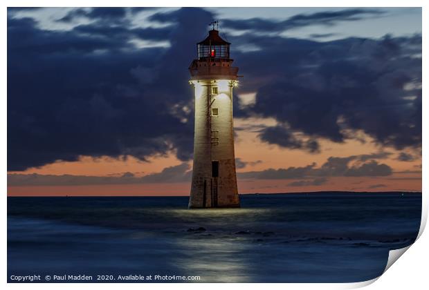 New Brighton Lighthouse At Sunset Print by Paul Madden