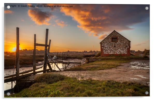 Sunrise over the Barn at Thornham Acrylic by David Powley