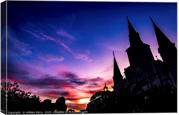 Sunset Saint Louis Cathedral Cabildo New Orleans L Canvas Print by William Perry