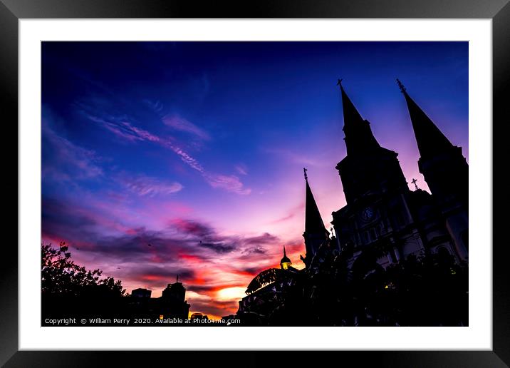 Sunset Saint Louis Cathedral Cabildo New Orleans L Framed Mounted Print by William Perry