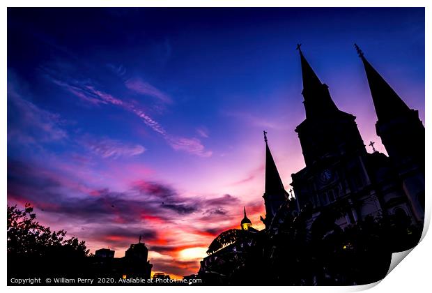 Sunset Saint Louis Cathedral Cabildo New Orleans L Print by William Perry