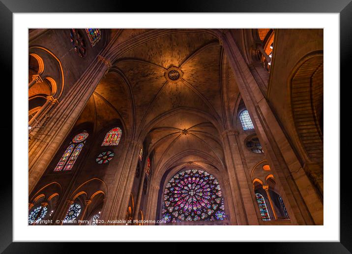 Stained Glass Notre Dame Cathedral Paris France Framed Mounted Print by William Perry