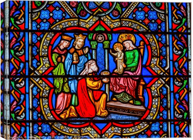 3 Kings Mary Jesus Stained Glass Notre Dame Paris Canvas Print by William Perry