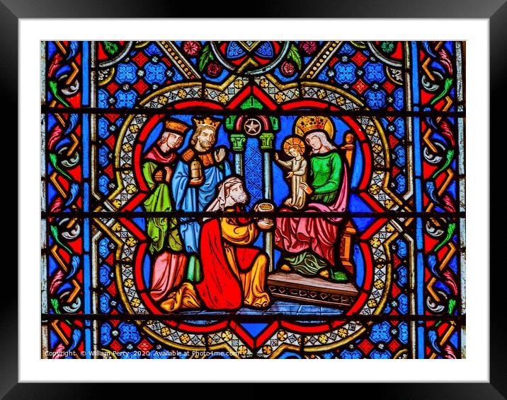 3 Kings Mary Jesus Stained Glass Notre Dame Paris Framed Mounted Print by William Perry