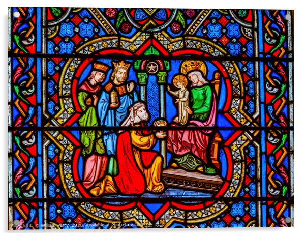3 Kings Mary Jesus Stained Glass Notre Dame Paris Acrylic by William Perry