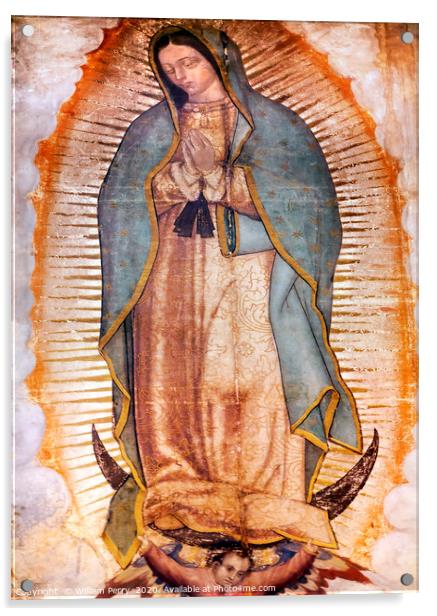 Original Virgin Mary Guadalupe Painting Mexico Cit Acrylic by William Perry