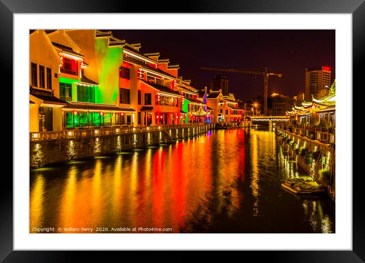  Canal Wuxi Jiangsu China Night Framed Mounted Print by William Perry